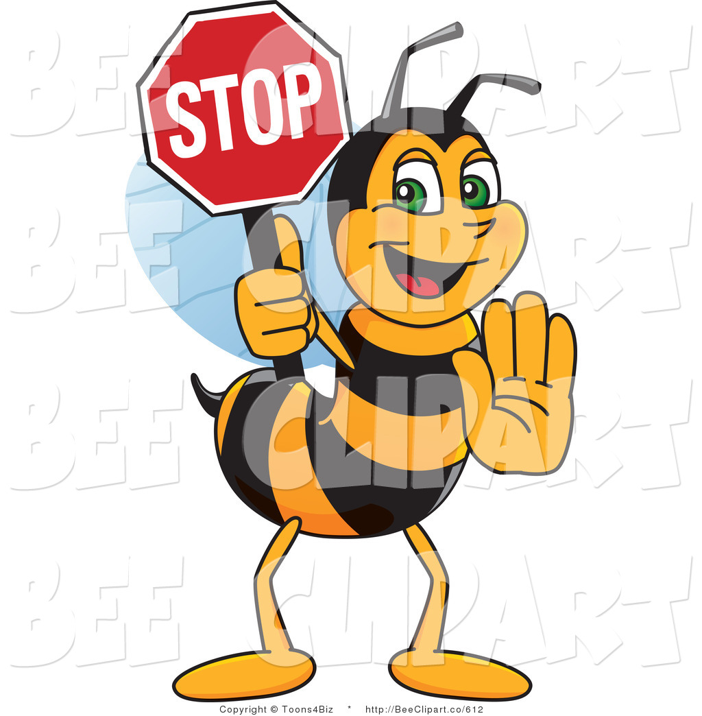 1024x1044 Clip Art Of A Worker Bumble Bee Character Mascot Holding A Stop