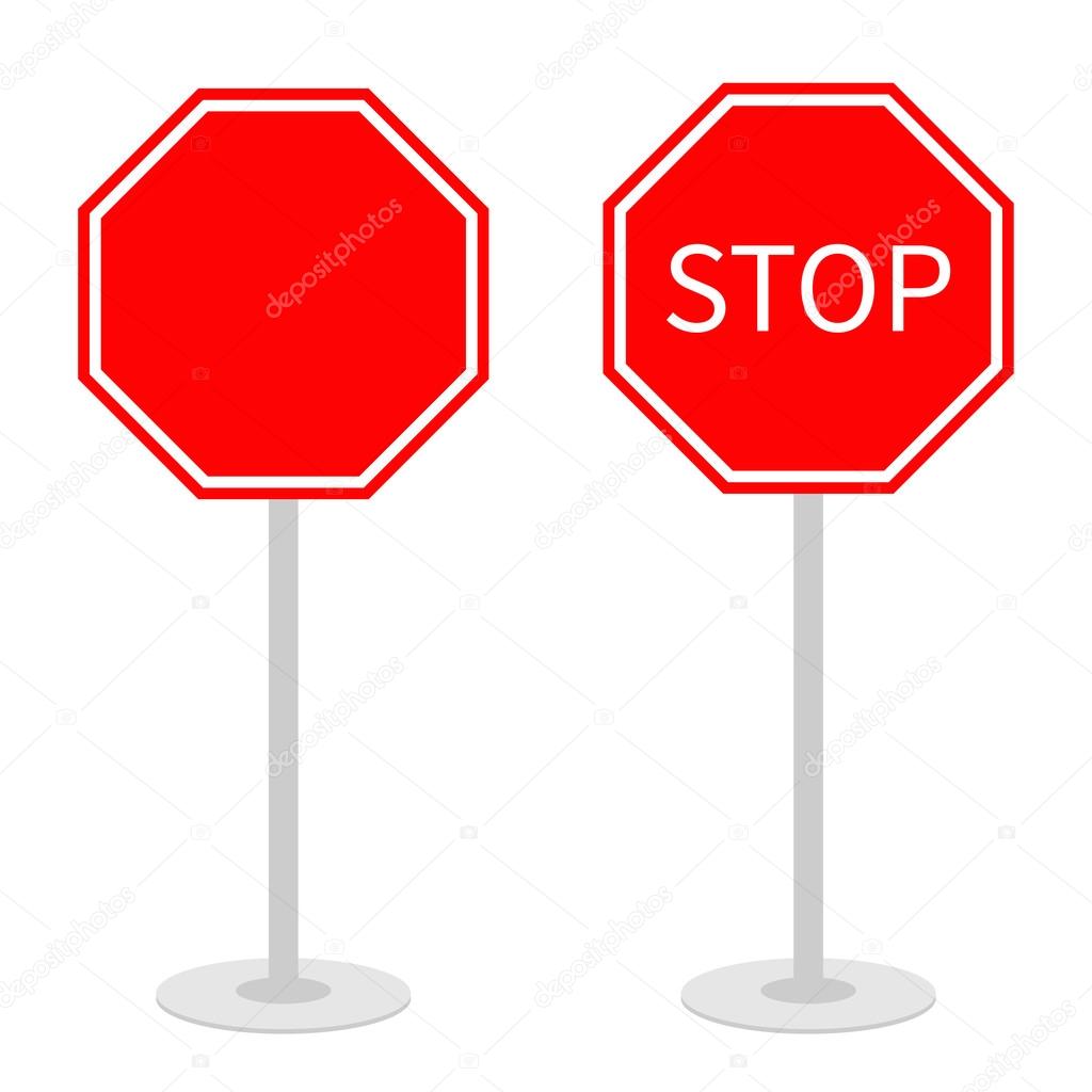 1024x1024 Stop Traffic Warning Road Signs Set With Stand. Stock Vector