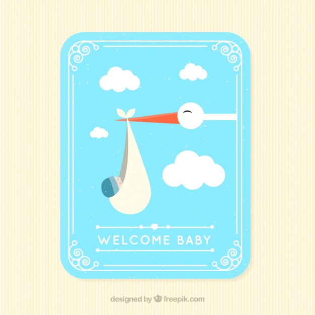 626x626 Lovely Stork Flying With A Baby Card In Flat Design Vector Free