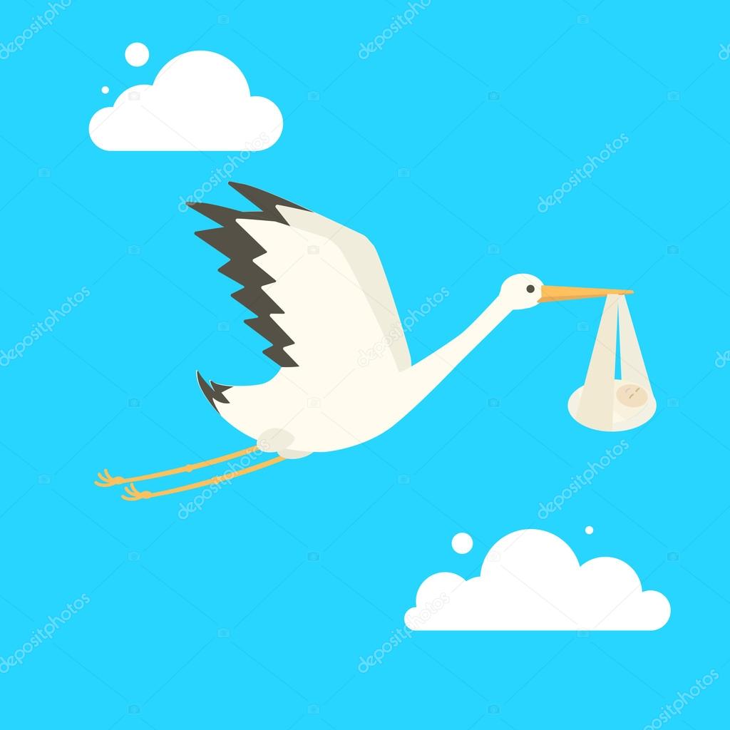 1024x1024 Stork Delivering Baby Cartoon Vector Illustration Stock Vector