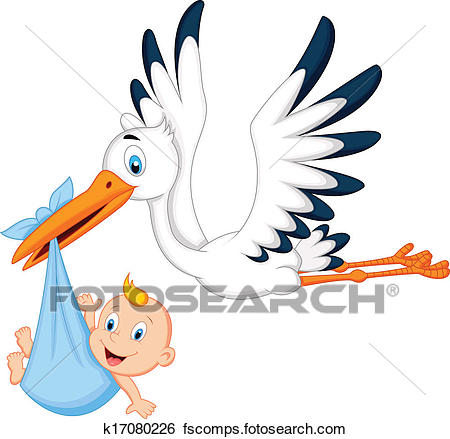 450x439 Clip Art Of Cartoon Stork Carrying Baby K17080226