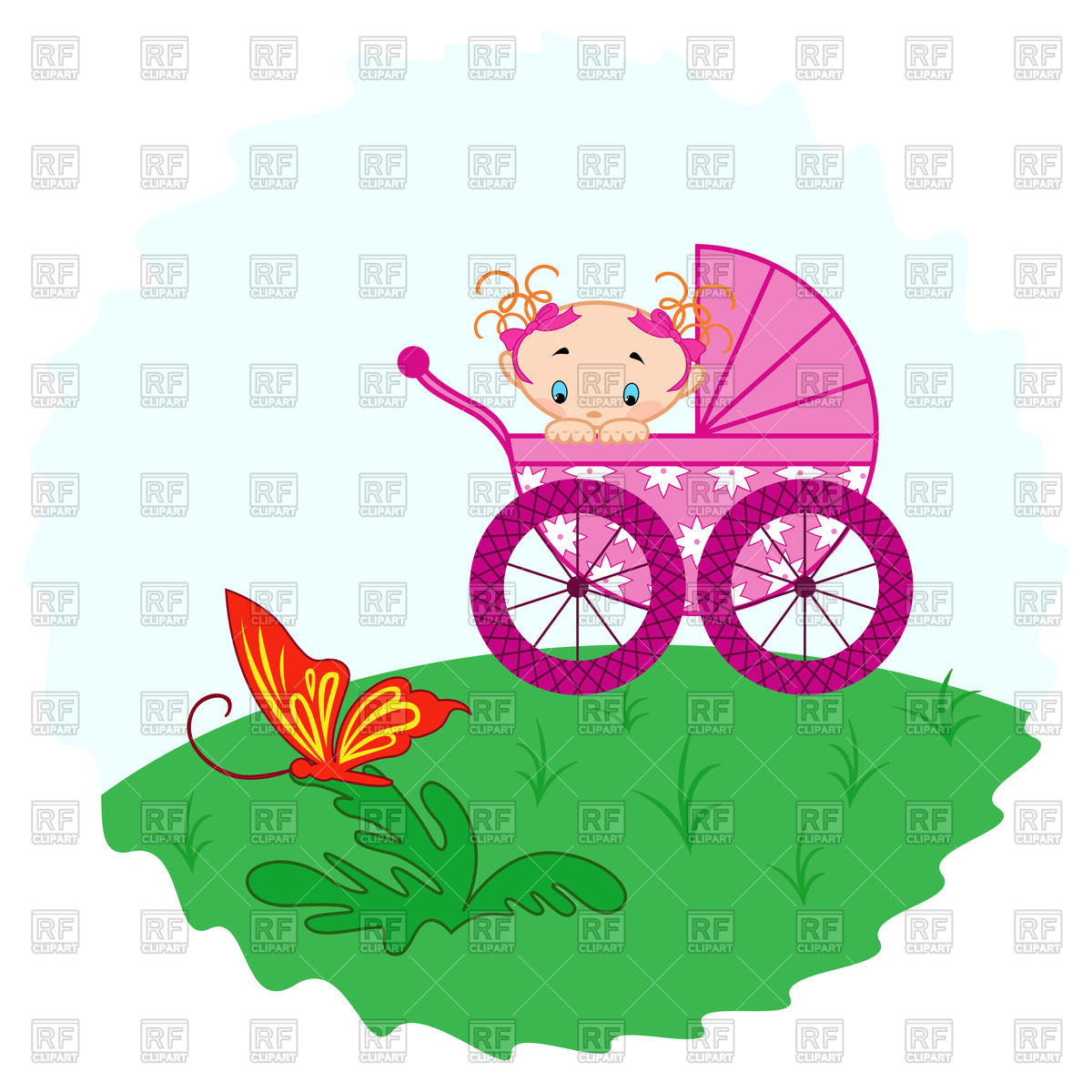 1200x1200 Baby Boy In Pram And Stork Royalty Free Vector Clip Art Image