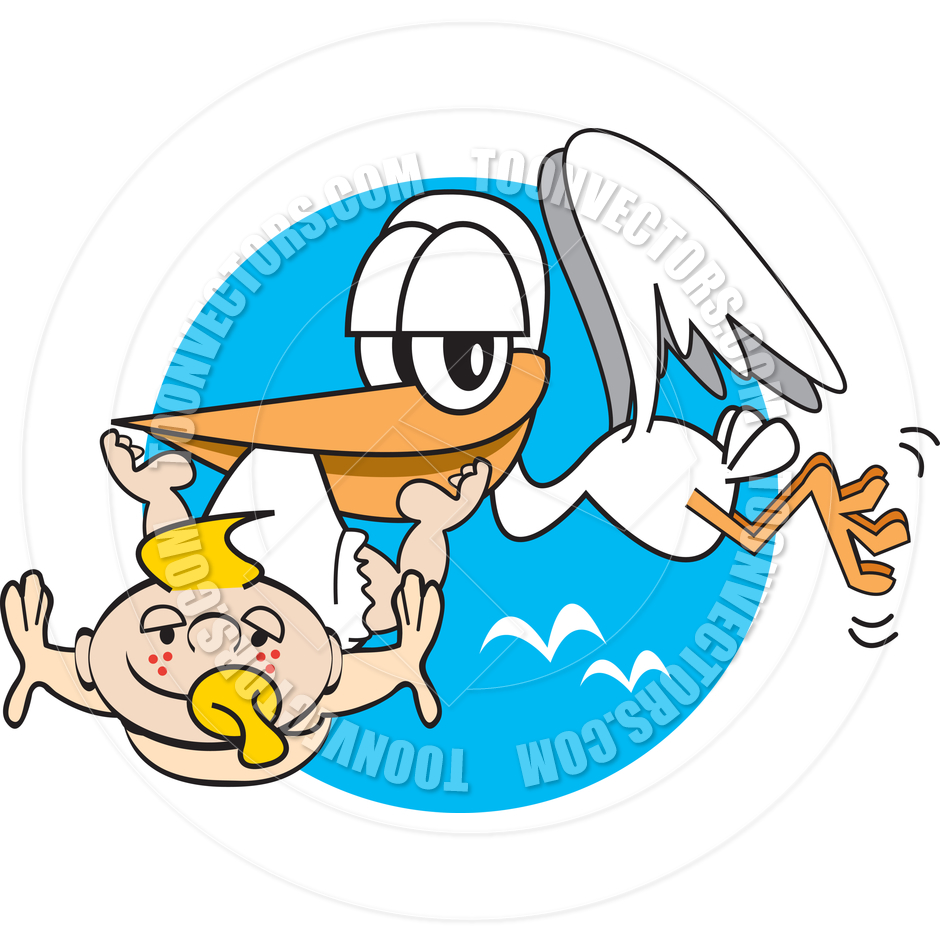 940x940 Cartoon Stork With Baby Vector Illustration By Clip Art Guy Toon