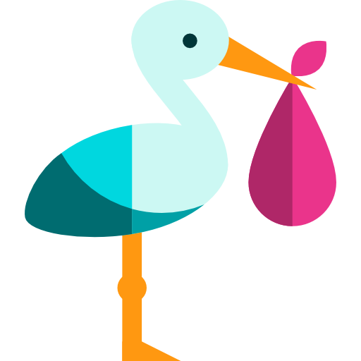 512x512 Stork, Newborn, Birth, Kid And Baby, People, Bird, Baby, Animals Icon