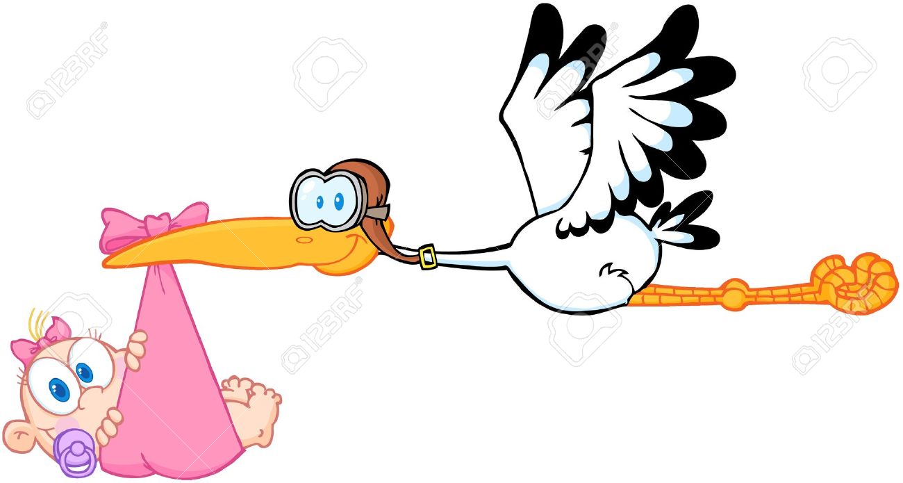 1300x695 Stork Delivering A Newborn Baby Girl Royalty Free Cliparts