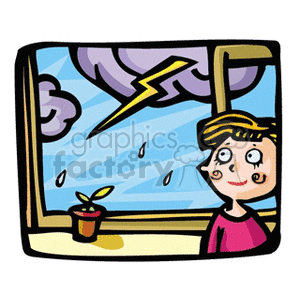 300x300 Royalty Free Child Watching A Lightning Storm Out Of A Window
