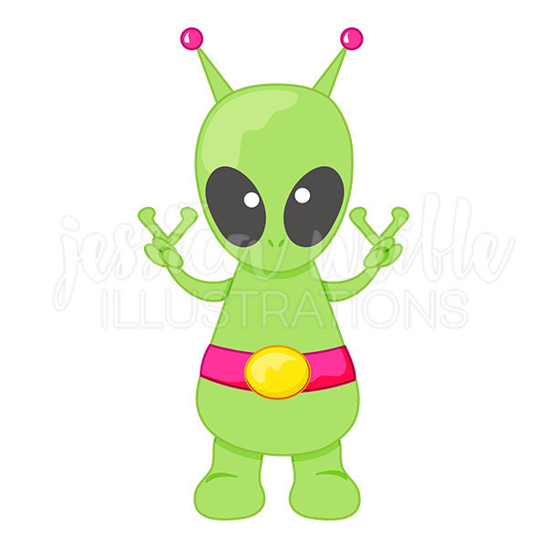 600x600 Peace Alien Cute Digital Clipart, Cute Alien Clip Art, Peace