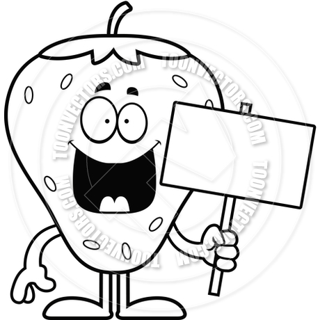 460x460 Cartoon Strawberry Sign (Black And White Line Art) By Cory Thoman