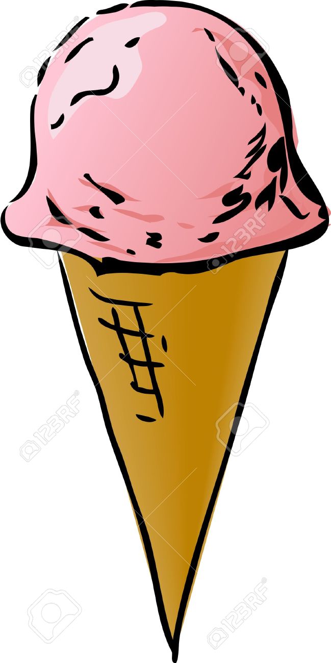 649x1300 Ice Cream Cone Illustration, Strawberry Flavor Lineart Hand Drawn