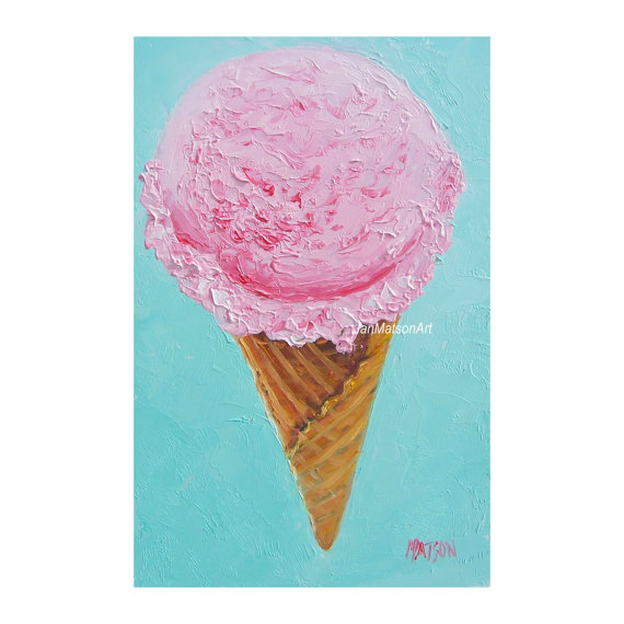 570x570 Strawberry Ice Cream Cone, Kitchen Art, Home Decor, Country Living