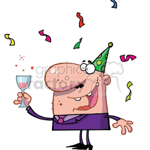 300x300 Royalty Free Mean Celebrating With Wine Glass And Party Streamers