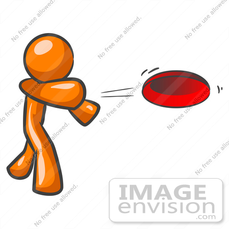 450x450 Clip Art Graphic Of An Orange Guy Character Throwing A Red Frisbee