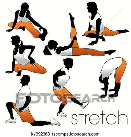 450x470 Clipart Of Stretch Aerobics Silhouettes Set K7392363