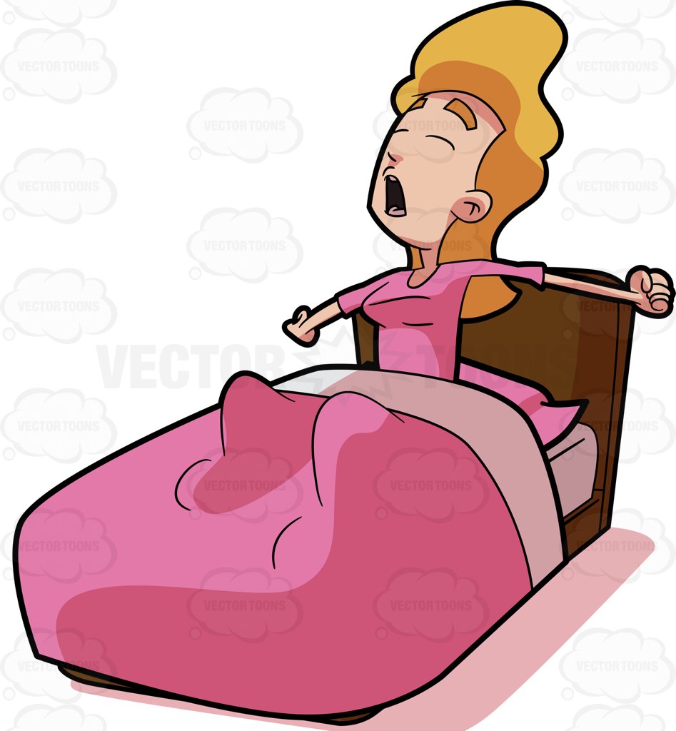 947x1024 A Woman Stretching Her Arms In Bed Cartoon Clipart