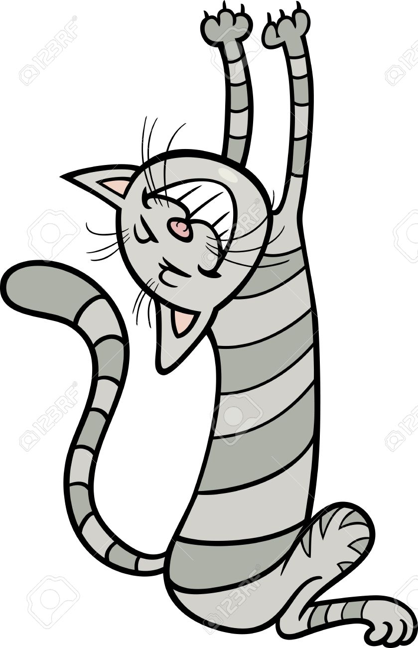839x1300 Cartoon Illustration Of Funny Stretching Tabby Cat Royalty Free