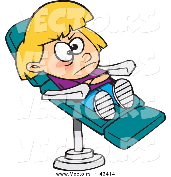 600x620 Vector Of A Stubborn Cartoon Girl Sitting In A Dentist Chair By