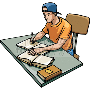 300x300 Royalty Free Cartoon Student Studying