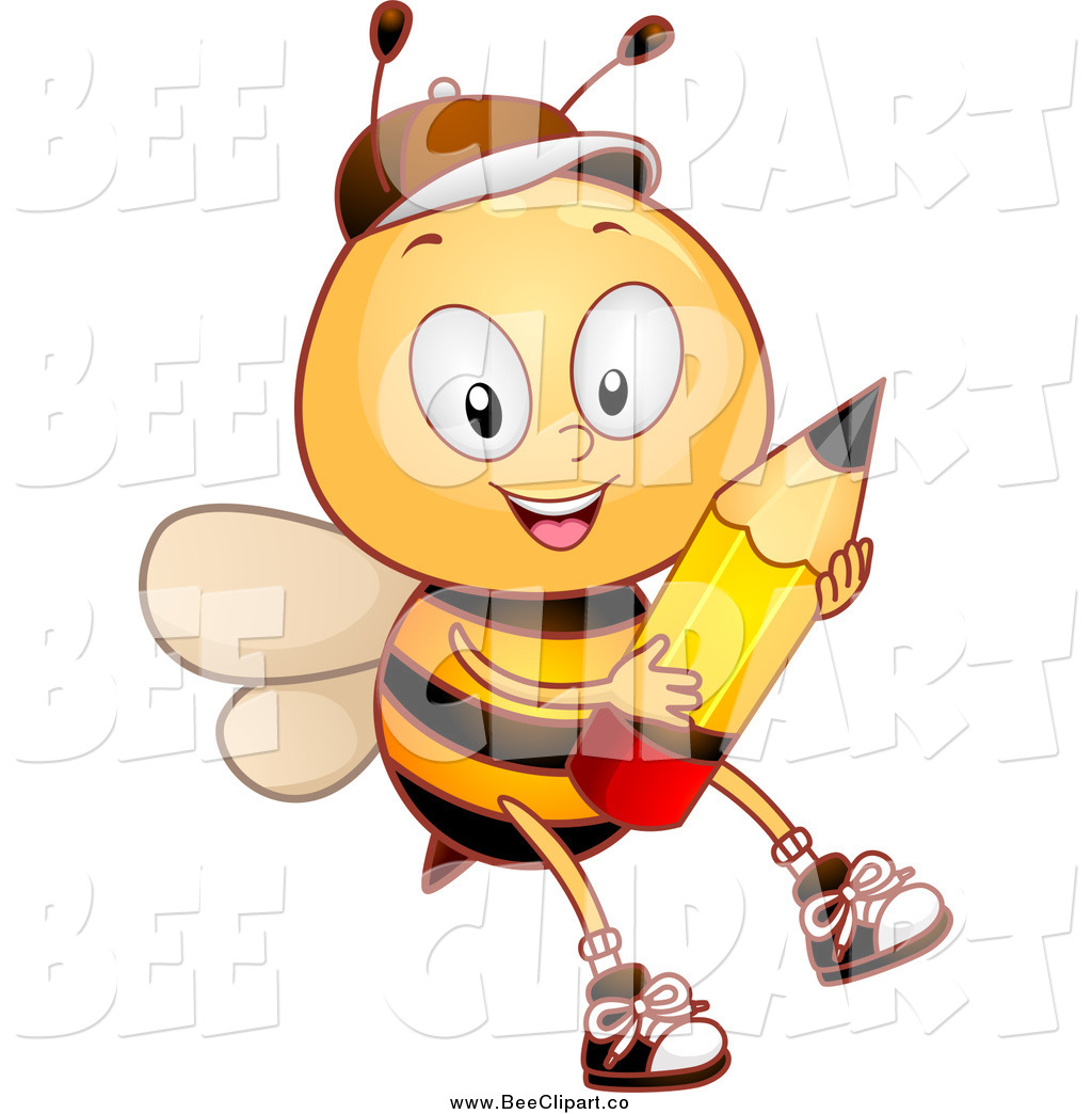 1024x1044 Cartoon Vector Clip Art Of A Bee Student Boy Holding A Pencil By