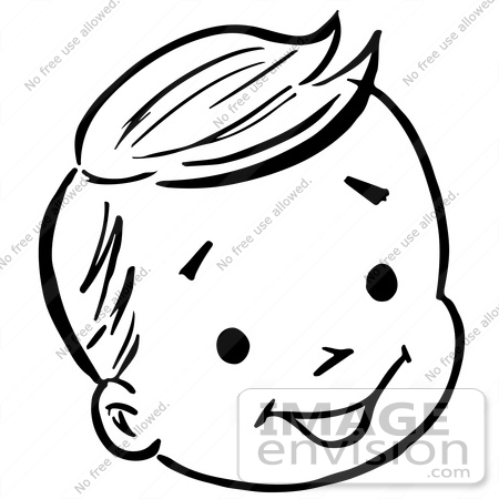 450x450 Clipart Of A Happy Retro Boy Face In Black And White