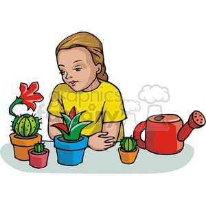 300x300 Royalty Free Cartoon Student Learning About Plants And Cactus