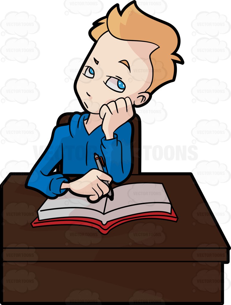 775x1024 A Male Student Thinking Of Something While Studying Clip Art