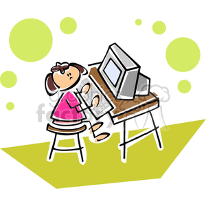 300x300 Royalty Free Cartoon Student Using Her Computer 382693 Vector Clip