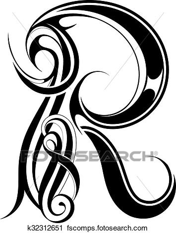 355x470 Clipart Of Letter R Gothic Style K32312651