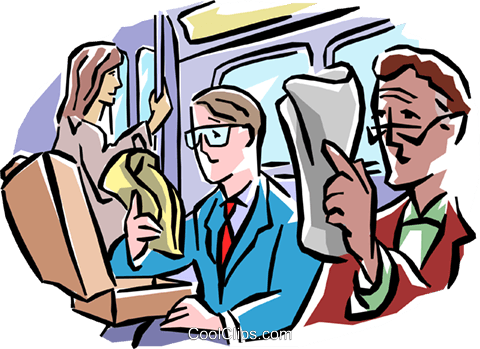 480x349 Subway Passengers Reading Newspaper Royalty Free Vector Clip Art