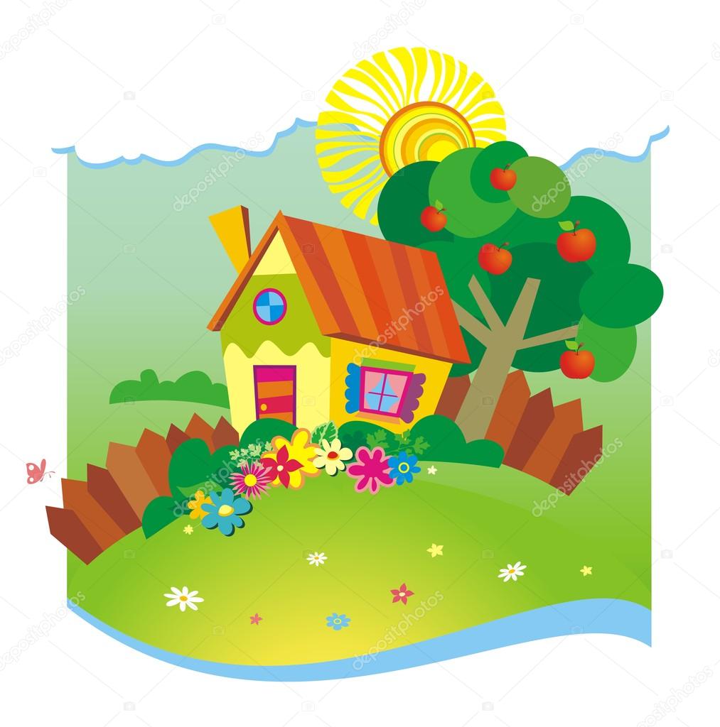 1013x1024 Summer Background With Small House Stock Vector Aml Rada