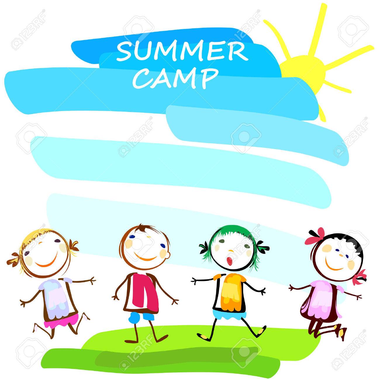 1300x1300 Summer Camp Poster With Happy Kids Royalty Free Cliparts, Vectors