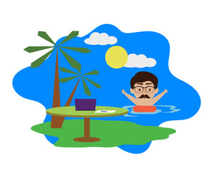 300x249 Little Boy Enjoy Summer On The Beach Illustration Royalty Free