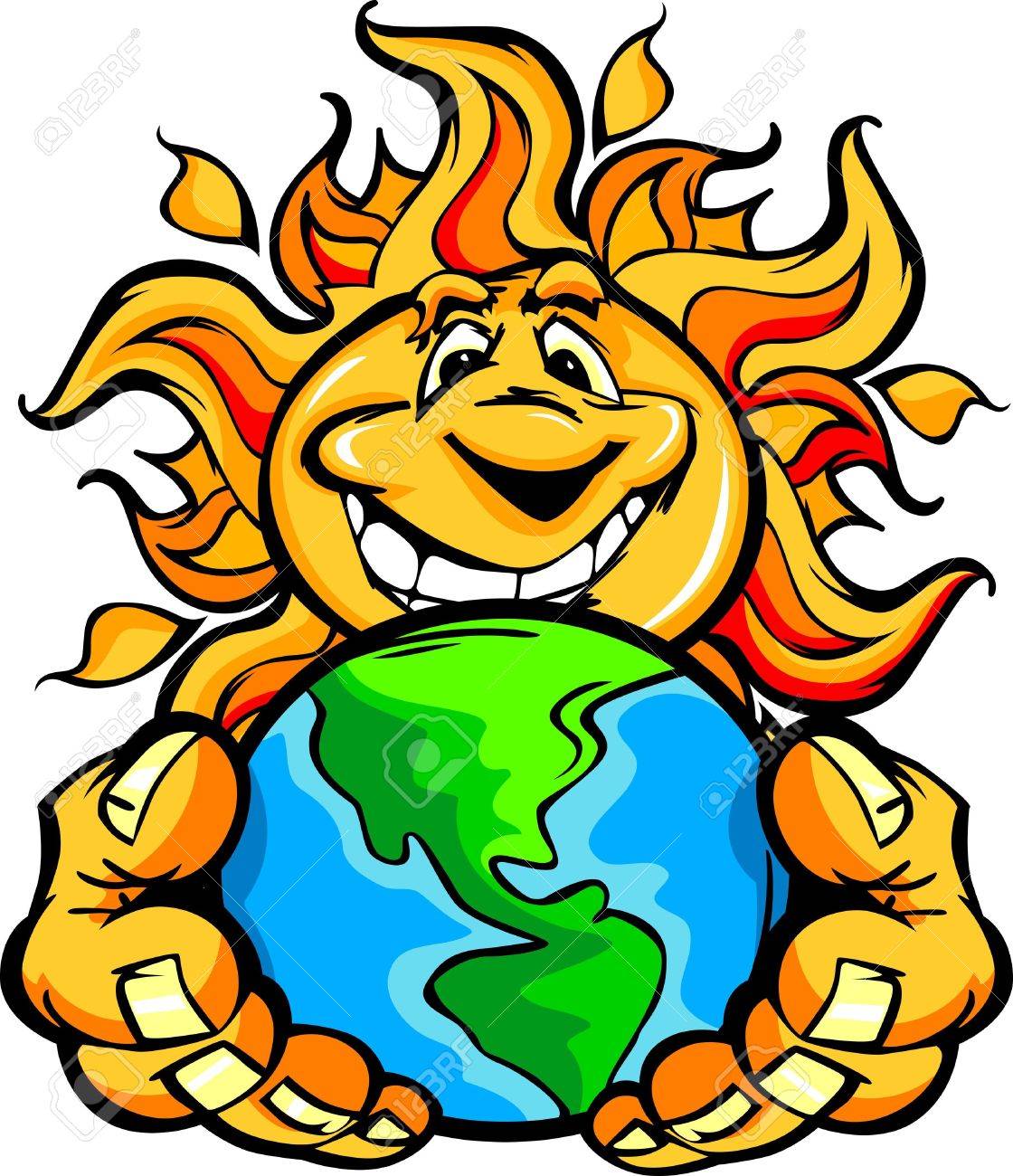 1120x1300 Cartoon Illustration Of A Happy Smiling Summer Sun Holding Earth