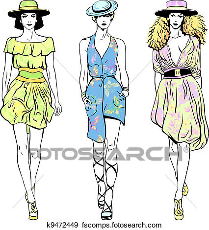 426x470 Clip Art Of Vector Set Fashion Top Models In Summer Dresses