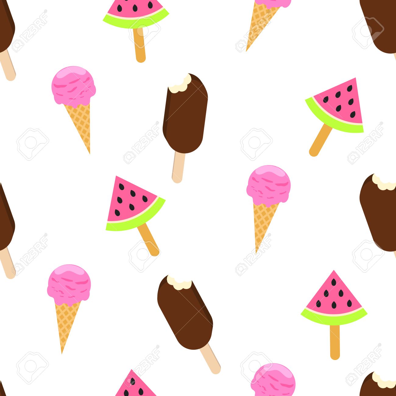 1300x1300 Ice Cream Vector Seamless Pattern. Summer Ice Dessert Collection
