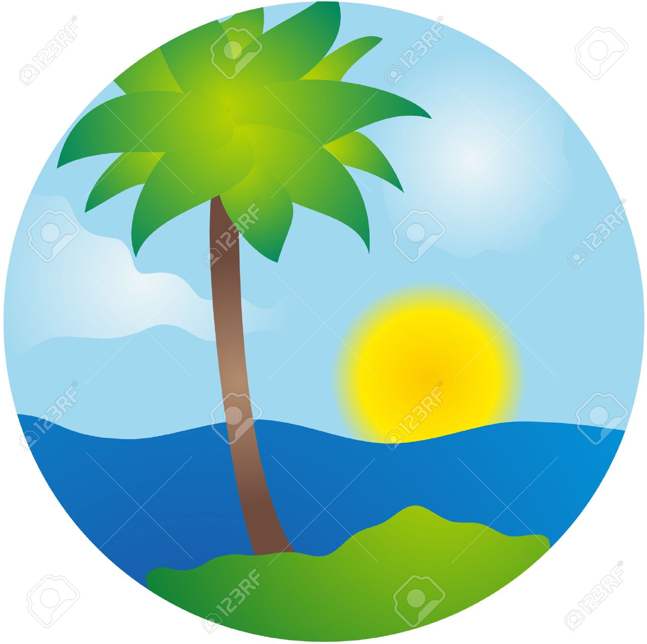 1300x1294 Summer Palm Island Vector Scene Royalty Free Cliparts, Vectors