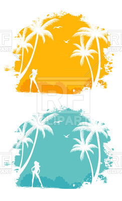 243x400 Summer Frames With Palm Trees And Woman's Silhouette Royalty Free