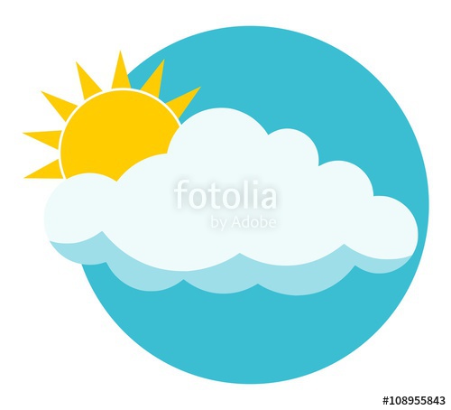 500x454 Flat Sun Behind Cloud Over Blue Sky. Sun. Cloud. Icon. Logo