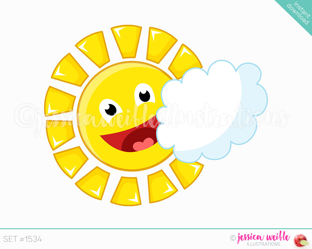 1020x816 Instant Download Sunshine Cloud Clip Art Cute Digital