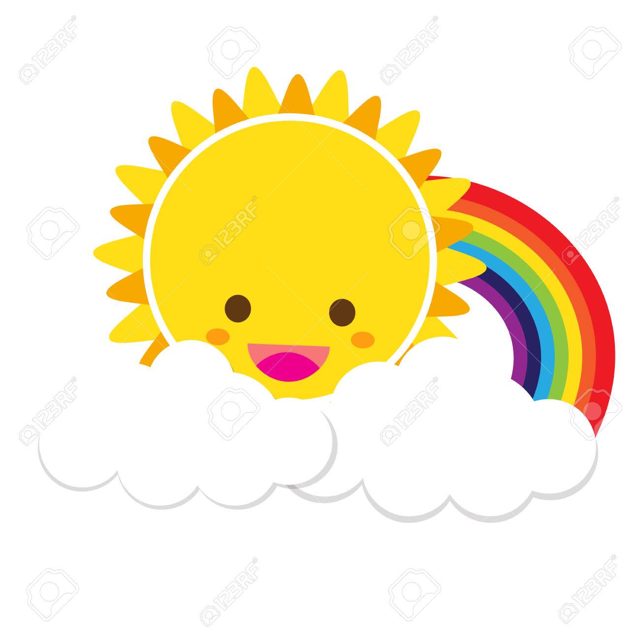 1300x1300 Smile Sun And Rainbow With White Cloud, Blue Sky Royalty Free