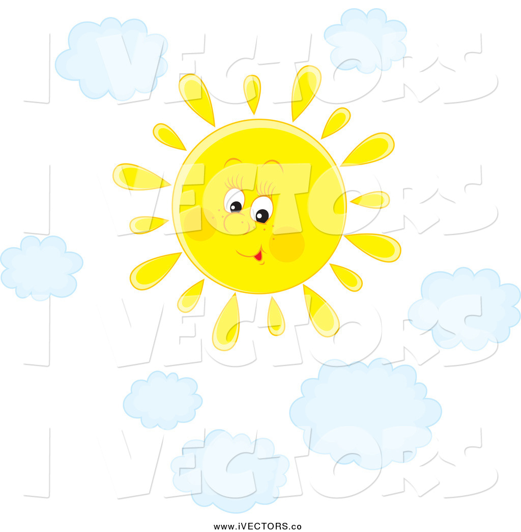1024x1044 Vector Graphic Of A Happy Sun In A Sky With Puffy Blue Clouds By