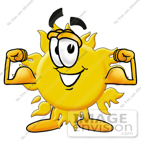 450x450 Clip Art Graphic Of A Yellow Sun Cartoon Character Flexing His Arm