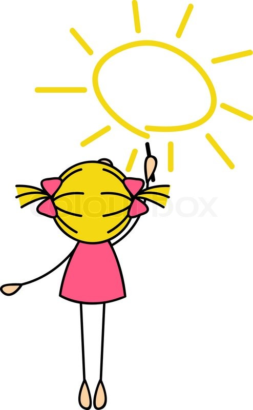 494x800 Cute Little Girl Drawing Sun Stock Vector Colourbox