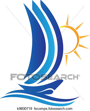 381x470 Clip Art Of Boat Waves And Sun Logo Vector K9830719