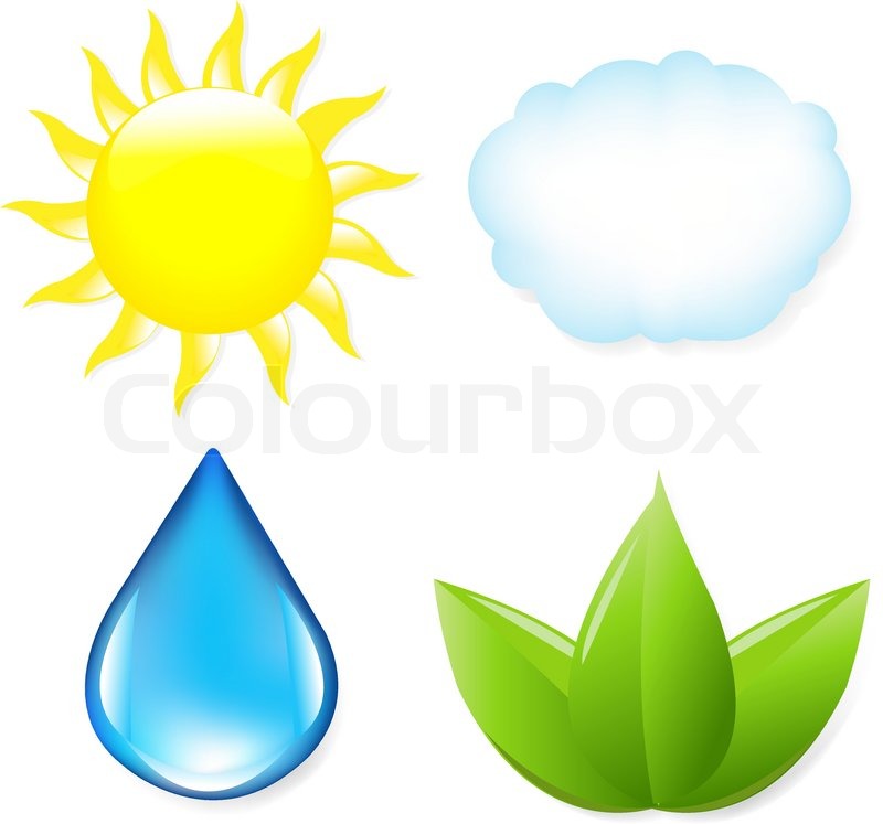 800x747 Nature Symbols, Sun, Cloud, Drop Of Water And Leaf, Isolated