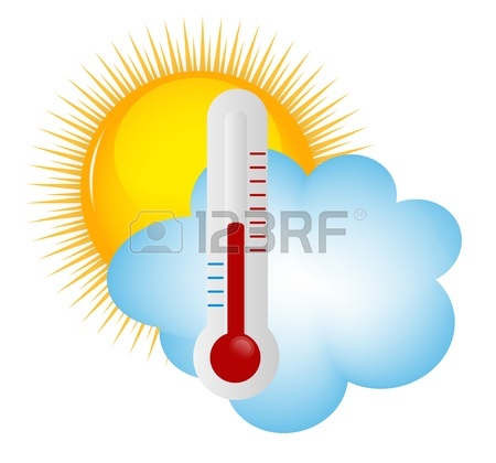 450x420 Weather Icons With Sun, Cloud And Thermometer Royalty Free