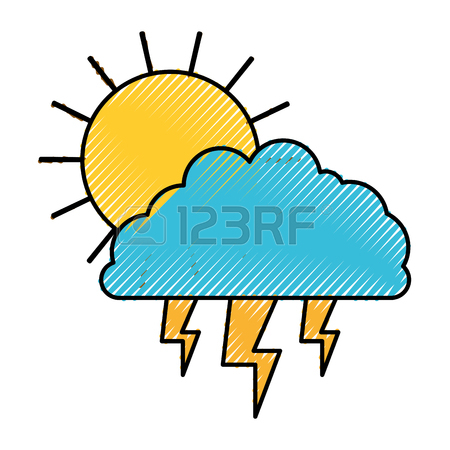 450x450 Sun And Cloud With Drops Rain Colored Crayon Silhouette Vector