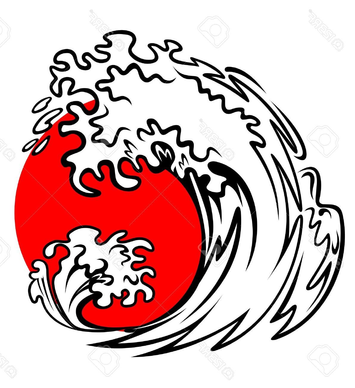 1191x1300 Best Hd Tsunami Wave And Red Sun On Storm Sea Stock Vector Ocean