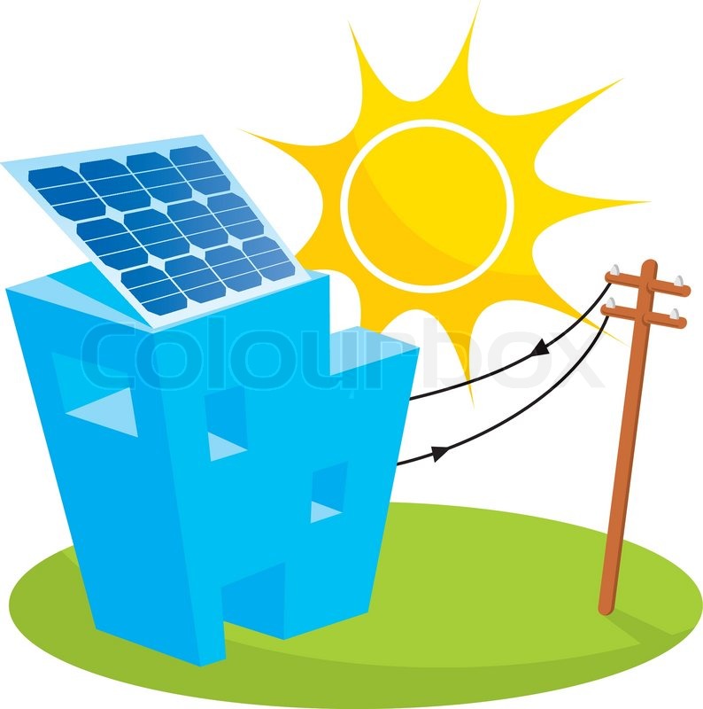 794x800 Solar Panel On House Roof Connected To Electricity Pole Stock