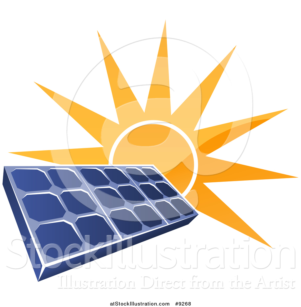 1024x1044 Vector Illustration Of A Shiny Orange Sun Shining Behind A Blue