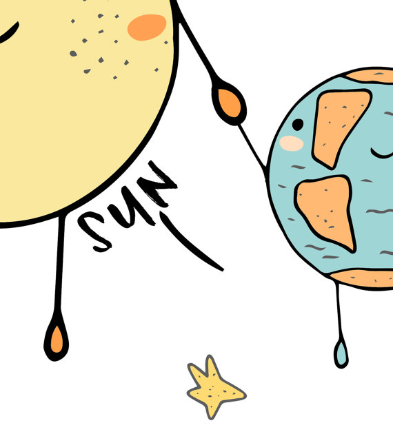 570x630 Sun Earth And Moon Holding Hands Solar System Print